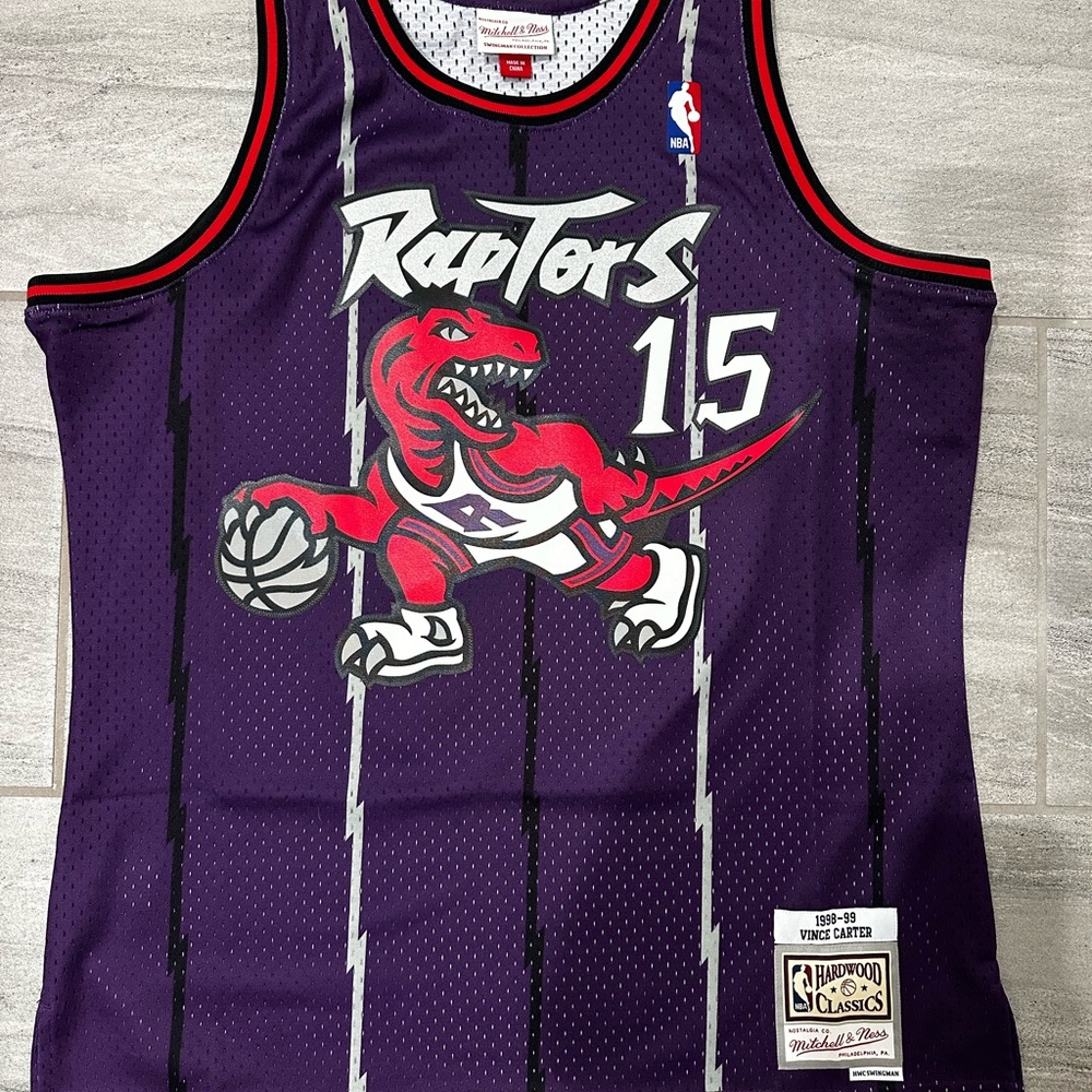 Mitchell & Ness Vince Carter #15 Raptors 1998–99 Purple Dino Swingman Jersey